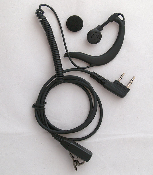 Lapel Microphone with PTT switch & hook earpiece with Kenwood-type two-pin plug