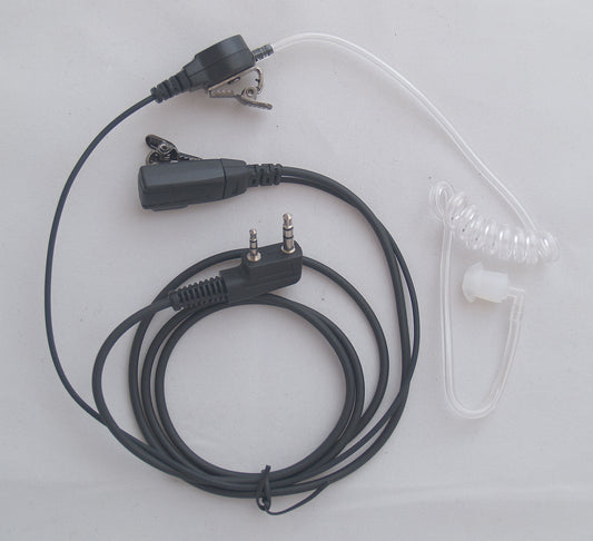 Lapel Microphone with PTT switch & Coiled tube acoustic Earpiece with Kenwood-type two-pin plug
