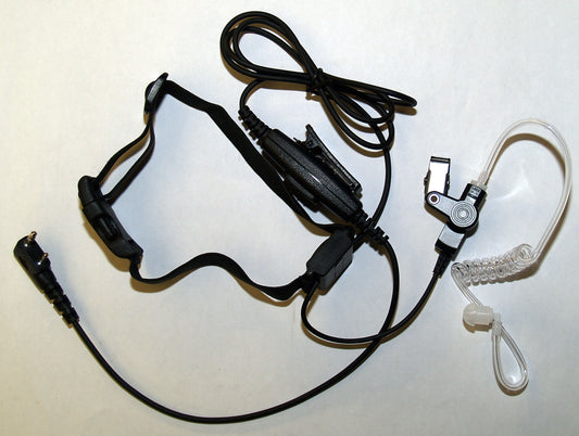 Throat microphone & earpiece with acoustic tube, elastic neck strap &  Kenwood-type two-pin plug